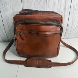 Vintage 90’s Brown Leather Shoulder Satchel Travel Camera Bag 10x11x7 Distressed